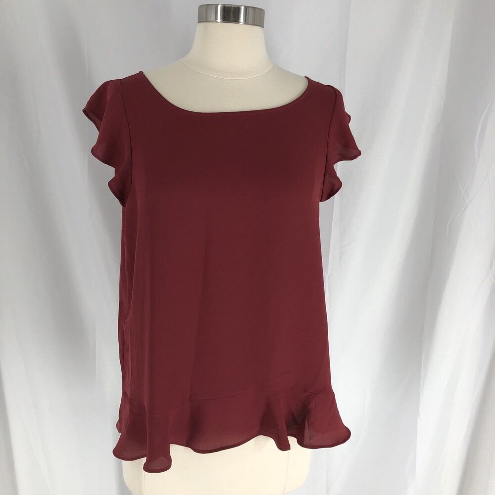 Loft Red Scoop Neck Short Flutter Sleeve Pullover Top Size Small